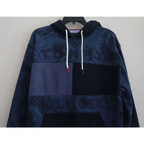 Tommy Hilfiger 78J6423 410 Men's Sz M Blue Paisley Logo Fall Basics Hoodie $129 - Picture 5 of 7